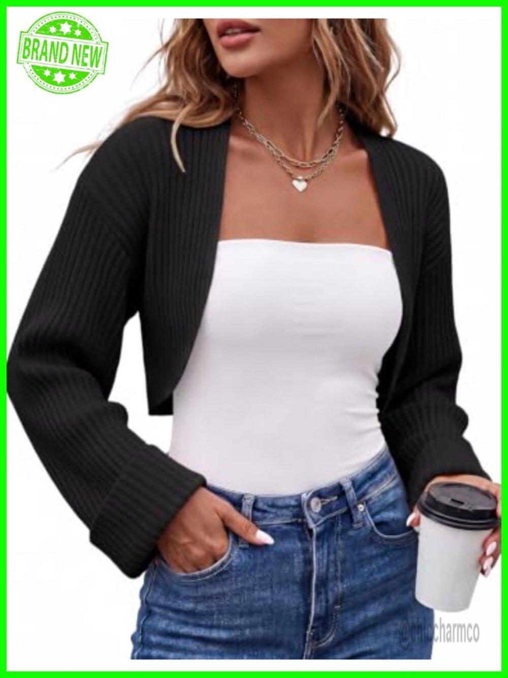 Women's Cropped Chunky Knit Cardigan Shrug Open Front Y2K Bolero